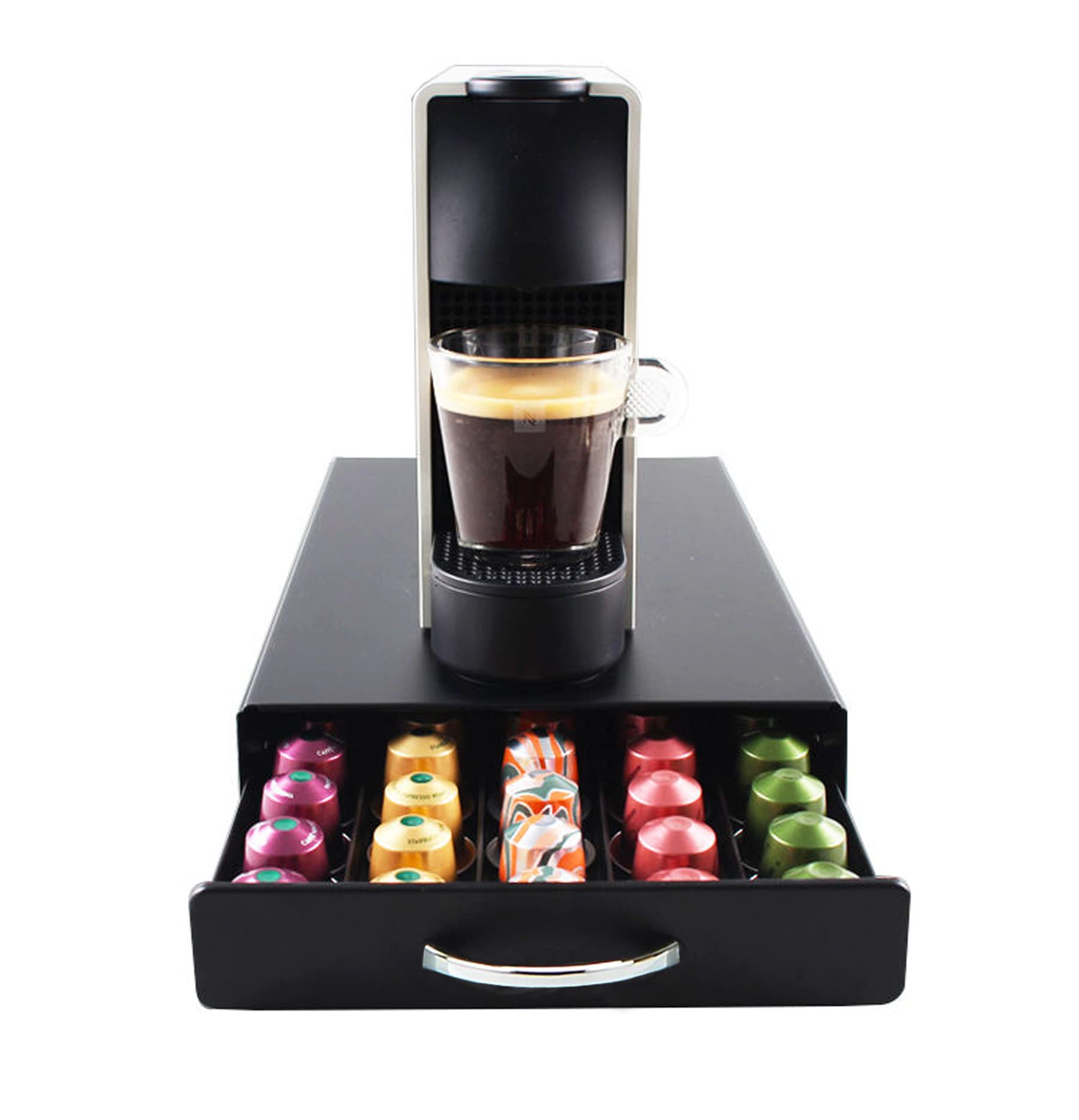 Coffee Pod Holder Compatible With Nespresso, Capsule Stand - Matte Black - Tray for 60 Pods