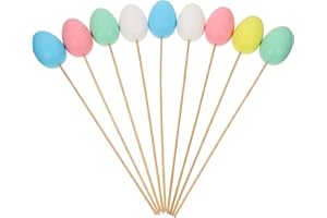 Magiclulu 9Pcs Easter DIY Painted Simulation Eggs with Sticks Plastic Easter Egg Decor for Kids Crafts Home Party Favors Mixe