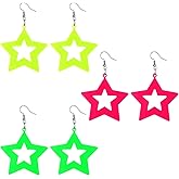 3 Pairs Earrings for Women Retro Party 80s Acrylic Neon Earrings for Glow Party Star Neon Dangle Earring Jewelry for 80s Costume Dancing Glow Accessory