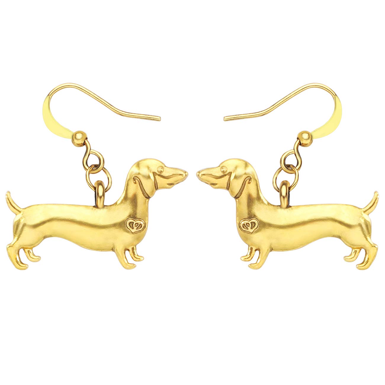 DUOWEI Zinc Alloy Antique Dachshund Dog Earrings for Women Pet Dangle Jewelry Gift (Gold Dachshund)