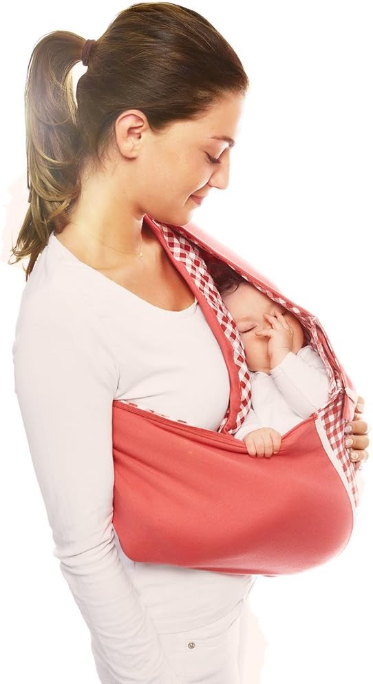 Wallaboo Wrap Sling Carrier Connection, Easy Adjustable, Ergonomic, 3 Carrying Positions, Newborn 8lbs to 33 lbs, Soft Breathable Cotton, 3 Sitting Positions, EU Safety Tested, Color: Red checked