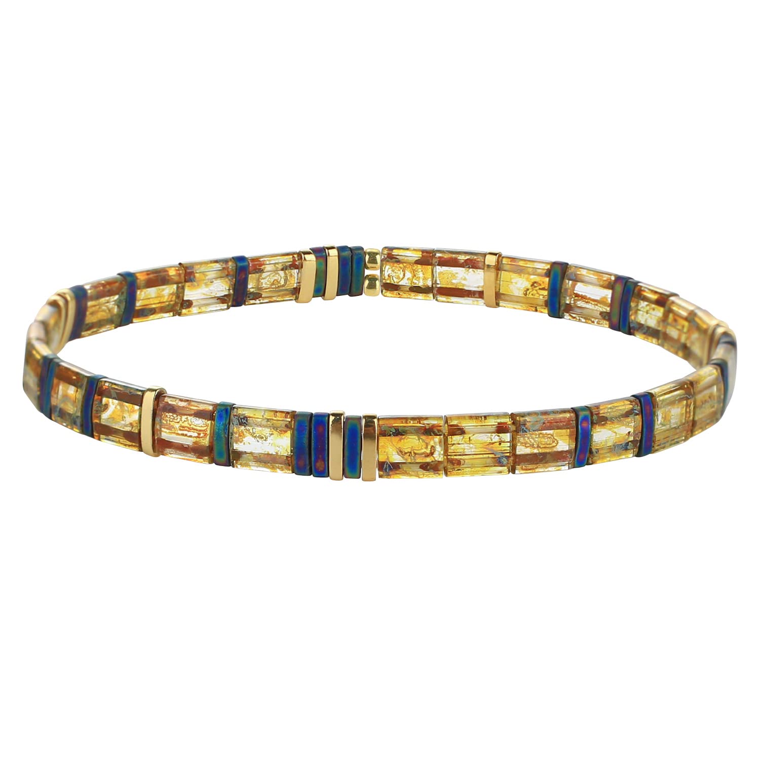 KELITCH Women Tila Beads Charm Bracelet Stretch Bracelets Candy Colors Wrap Friendship Jewery - Brown H