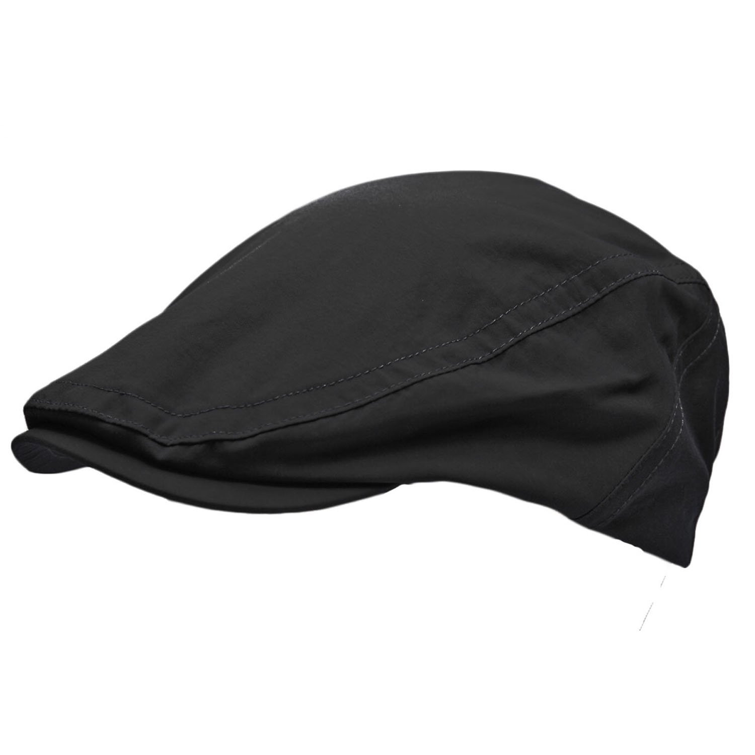 TOSKATOK Men's Shower Proof Water Resistant Flat Cap- BLACK