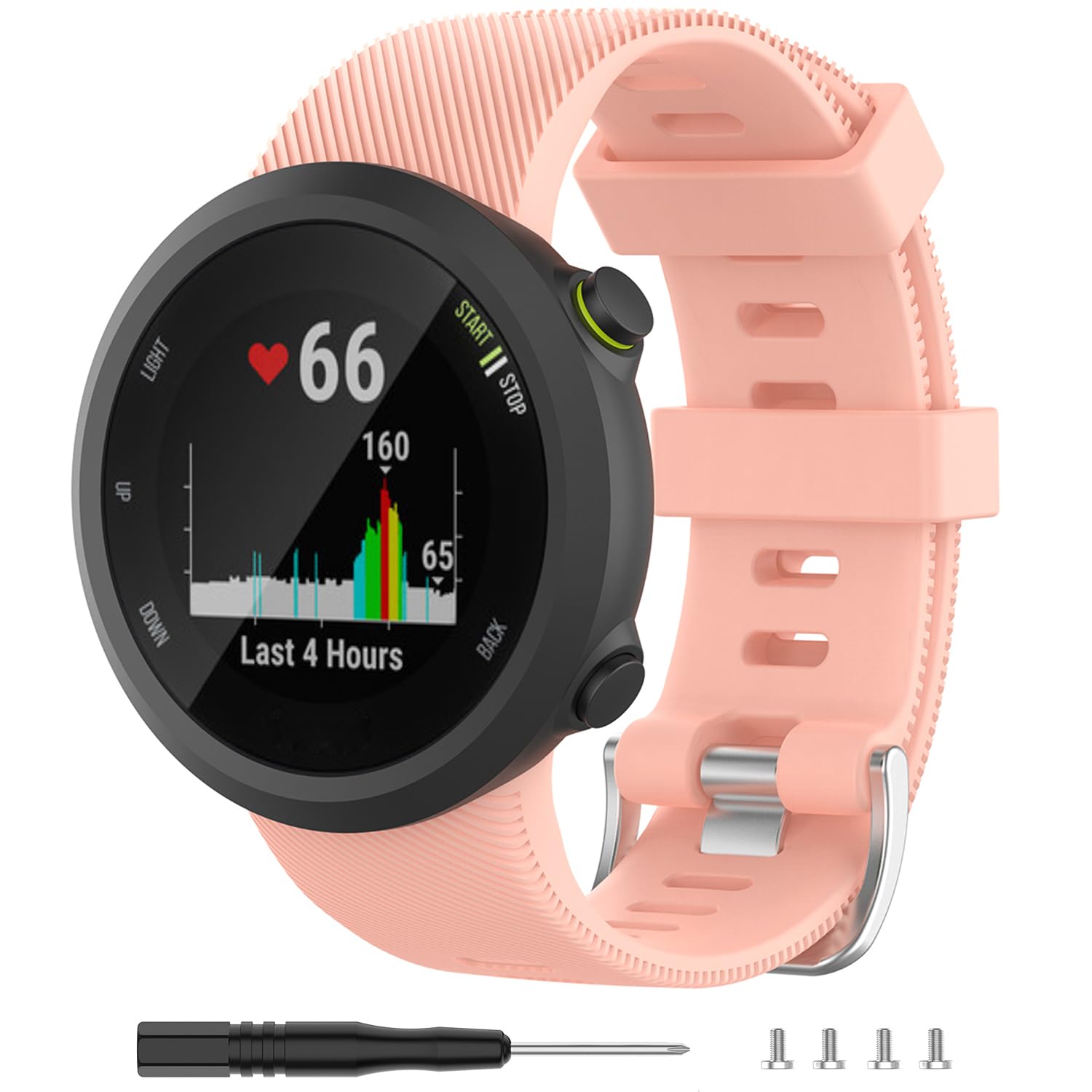 Photo 1 of Anuoli Compatible with Garmin Forerunner 45 Watch Band, Silicone Replacement Strap for Garmin Forerunner 45 Smartwatch. (Pink)