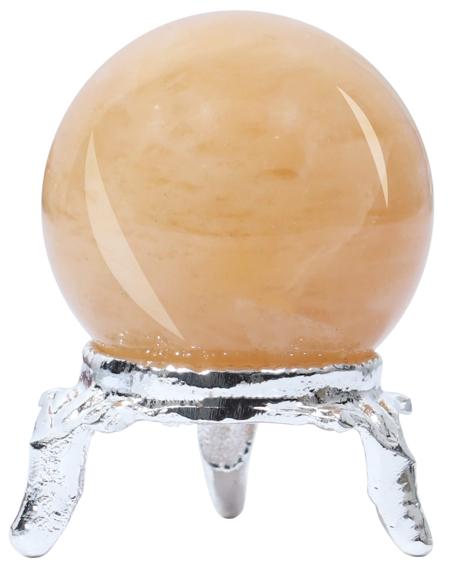 Crocon® 50mm Yellow Jade Stone sphere Ball with Metal Stand 1400+ Carats Gemstone Ball Healing Sphere Sculpture Figurine for Fengshui Divination Home Decoration Photography Crystal Sphere