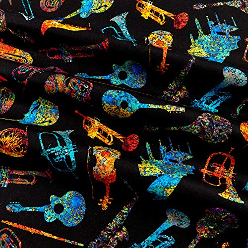 QT Fabrics Fine Tuning Batik Instruments Fabric, Black, Fabric By The Yard - Thumbnail 2