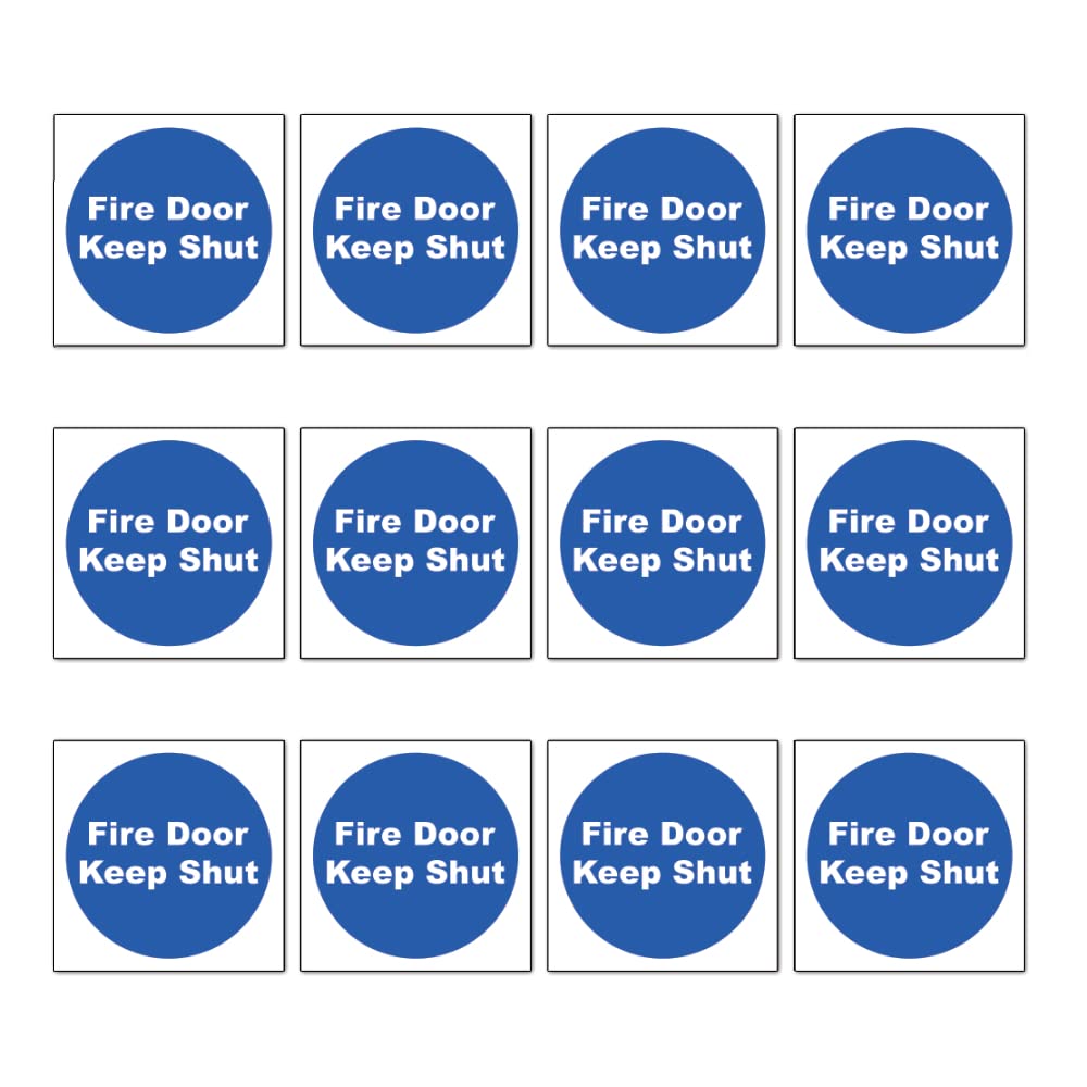 Stcky Fire Door Safety Vinyl Signs [Pack of 12] - Fire Door Keep Shut Sign (100mm x 100mm)