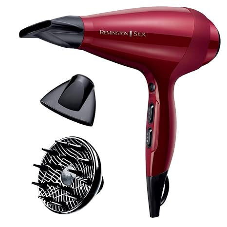 Remington Profi-Ionen-Haartrockner Silk AC9096, 2400 Watt, leistungsstarker AC-Motor, Stylingdüse, Diffusor, rot