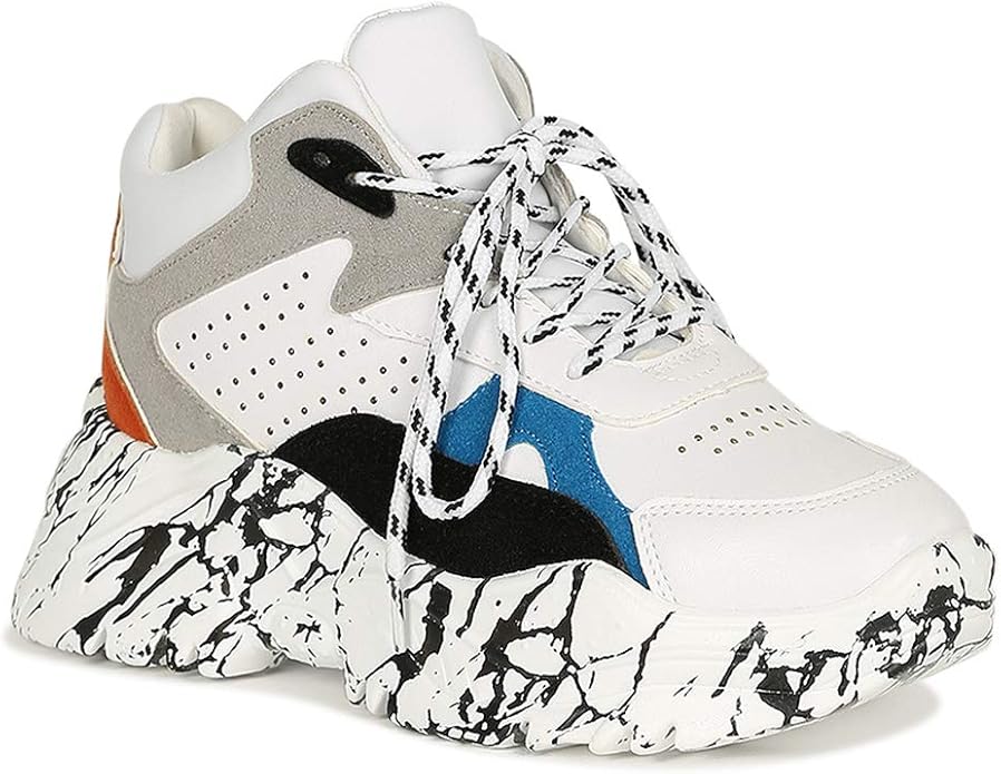 white canvas lace up flatform trainers