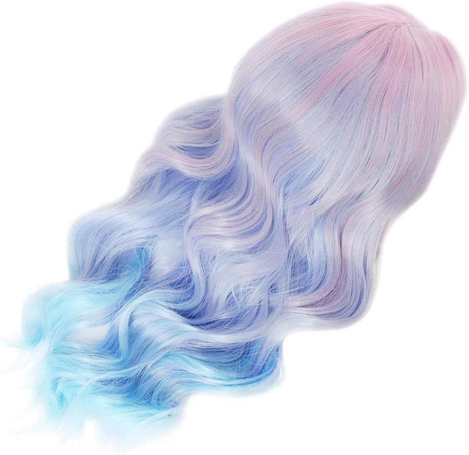 STfantasy Ombre Dirty Pink Women Wigs Long Natural Curly Layered Synthetic Hair for Girls Ladies Female Cosplay Anime Costume Party Carnival (Blue powder gradient) - Image 3
