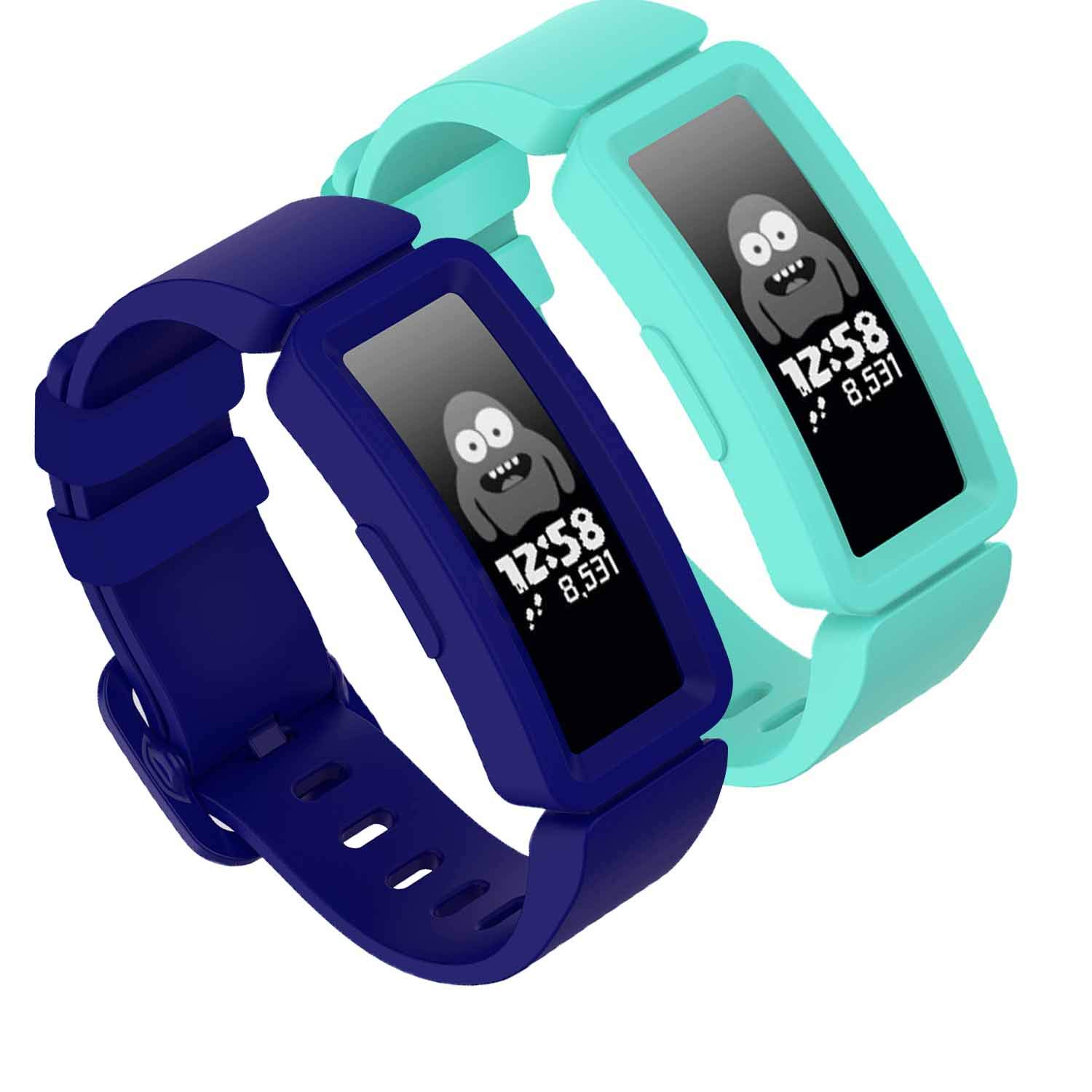 TopPerfekt Strap Compatible With Fitbit Ace 2 for Kids 6, Soft Silicone Waterproof Bracelet Accessories Strap Boys Girls Wristbands Compatible for Fitbit Ace 2 (2Blue,Teal)