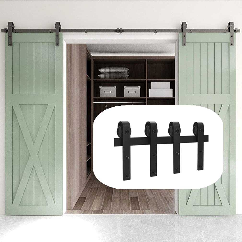 WOLFBIRD 12FT/365cm Sliding Door Hardware Closet Kit for Double Wood Doors, Steel J Roller Kit, Sliding Door Track System