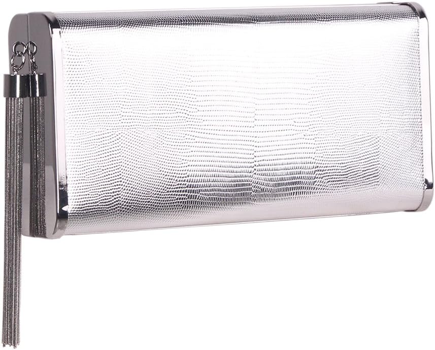 Women Sparkly Evening Clutch Purse Handbag in Hardcase with Metal Tassel for Party