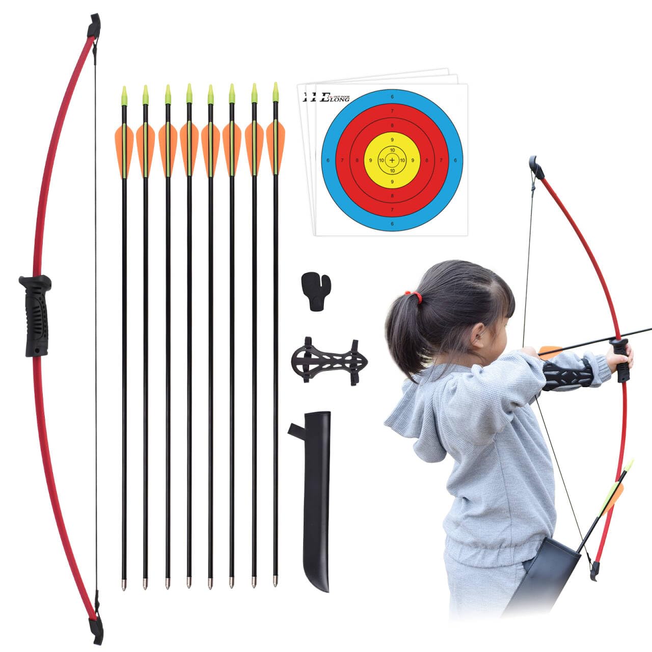 Archery Recurve Bow and Arrow Set Recurve Bows Take-down Bow for Archery Youth Junior Beginner Kids Longbow Training Target Practice Outdoor