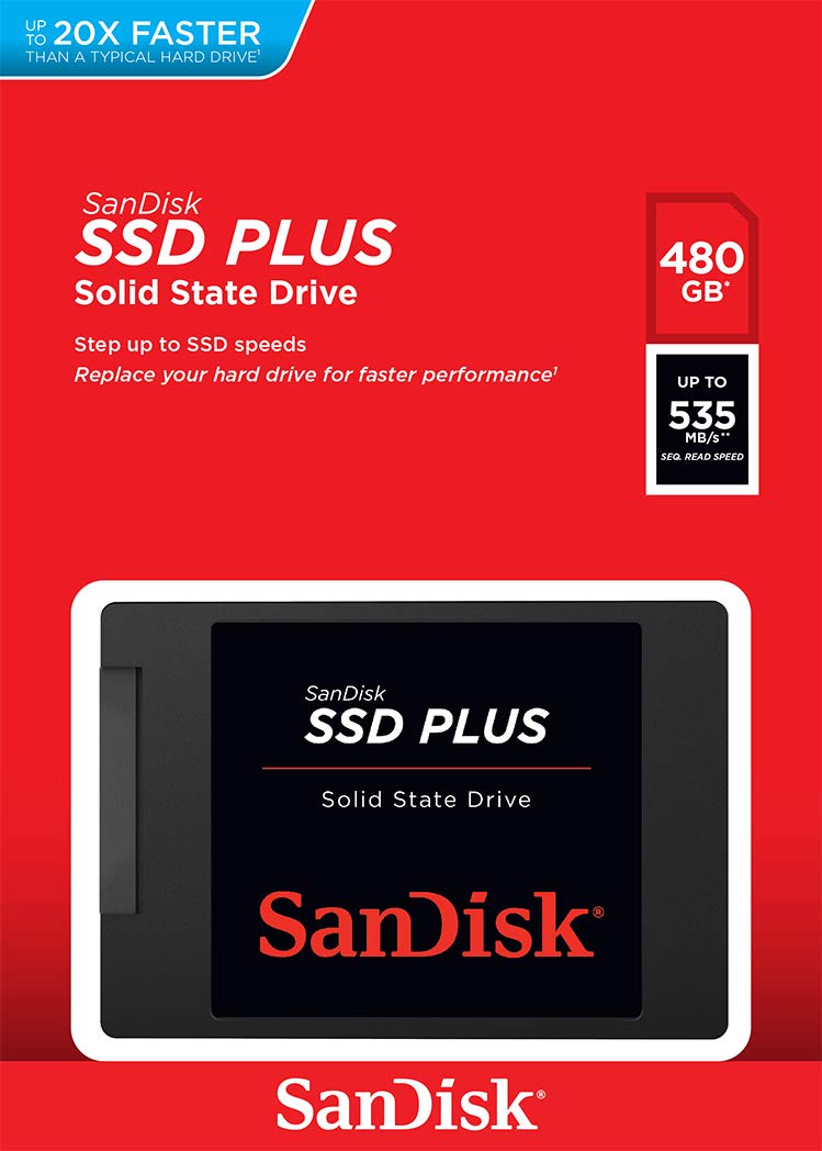 SanDisk SSD PLUS 480GB Internal SSD - SATA III 6 Gb/s, 2.5 Inch /7mm, Up to 535 MB/s - SDSSDA-480G-G26