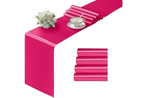Manyshofu 4Pcs Satin Hot Pink Table Runner - 12 x 72 Inch Long Size, Party Table Runner Decor Bright & Smooth Wedding Decorations Table Runner for Banquet Chef Birthday Buffet Dinner Graduations
