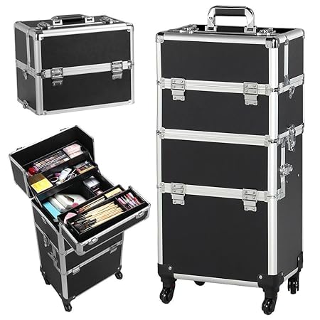 Yaheetech Kosmetikkoffer Friseurkoffer Pilotenkoffer schminkkoffer Beautycase 60 L - 2 Räder - schwarz, Aluminium