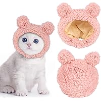 JOICEE Cute Cat Costume Warm Bear Hat for Cat Adjustable Soft Small Pet Headwear Bear Hat for Cat Puppy Dog (Pink)