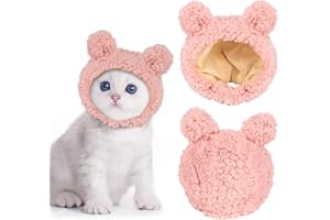JOICEE Cute Cat Costume Warm Bear Hat for Cat Adjustable Soft Small Pet Headwear Bear Hat for Cat Puppy Dog (Pink)