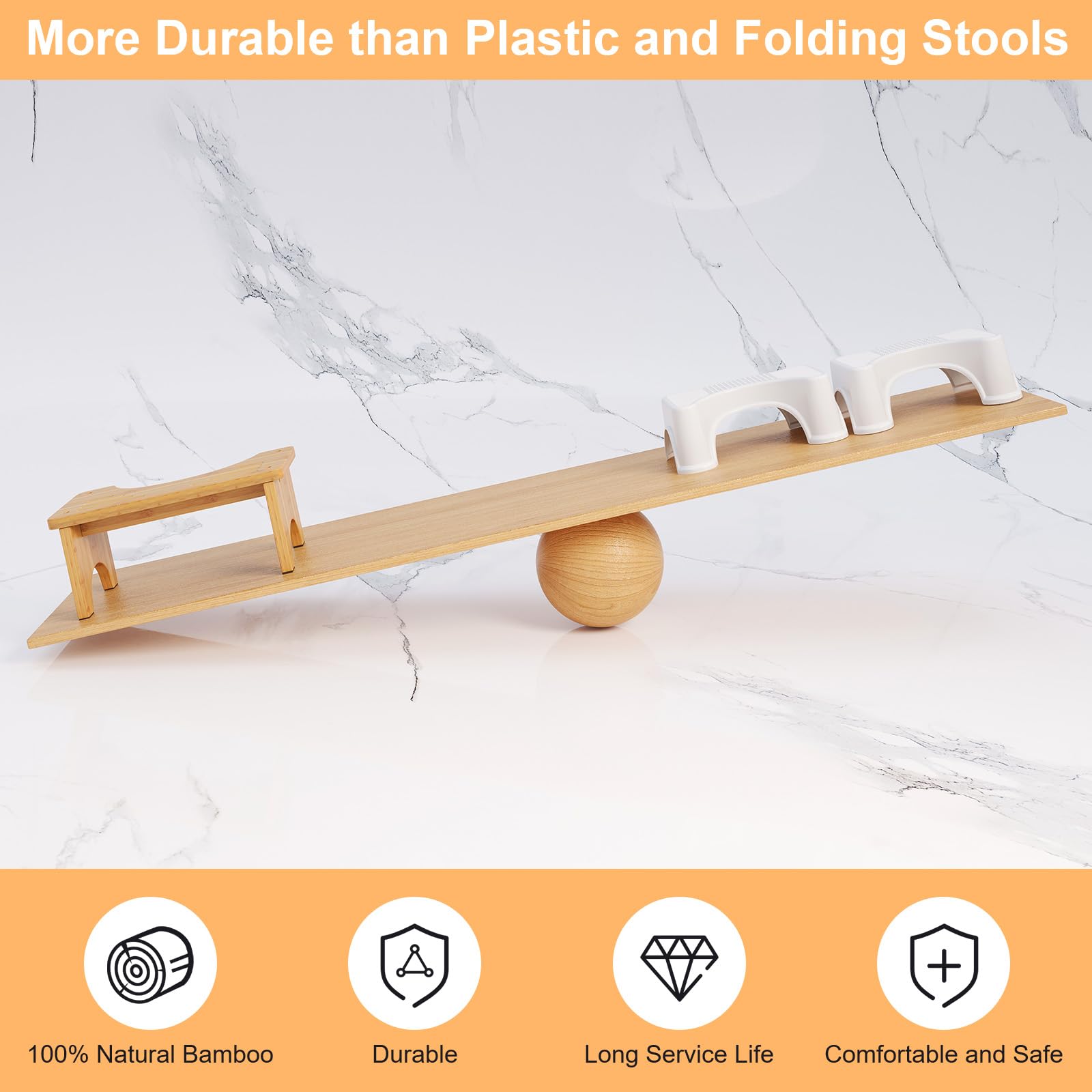 Bamboo Toilet Stool, Wooden Squatting Potty Stool for Adults, 7 Inch Toilet Stool Squat Adult, Non-Slip Wood Poop Stool for Bathroom, Portable Toilet Foot Pooping Steps for Kids