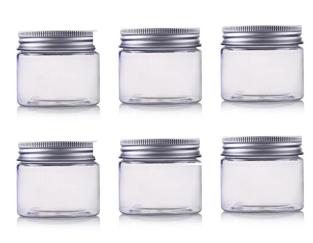 200ml / 6.67Oz Jars PET Plastic Empty Cosmetic Containers Jars Cases with Silver Aluminum Lid Cream Lotion Box Ointments Bottle Food Bottle Makeup Pot Jar 6 Pack