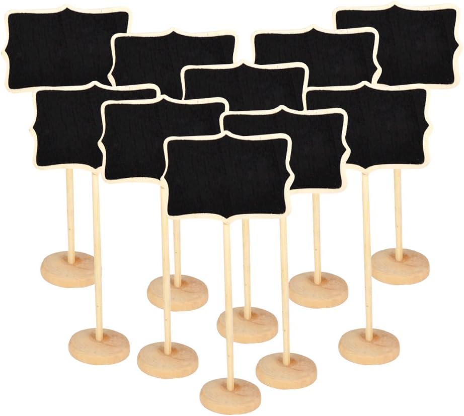 SusuTOP Irregular Mini Wood Chalkboard Blackboard Wooden Wordpad Message Board Holder with stand for Party wedding table Number/place card setting decoration(10pcs)