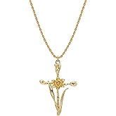 MEVECCO Gold Birth Flower Cross Necklace for Women 12 Month Faith Pendent 18K Gold Plated 2MM Twist Rope Chain Personalized Religious Birthday Jewelry for Her
