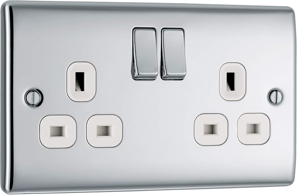 BG Electrical Nexus Metal Double Switched Power Socket Polished Chrome 13A