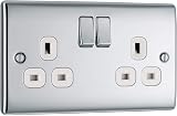 BG Electrical Nexus Metal Double Switched Power Socket Polished Chrome 13A