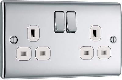 BG Electrical Nexus Metal Double Switched Power Socket Polished Chrome 13A