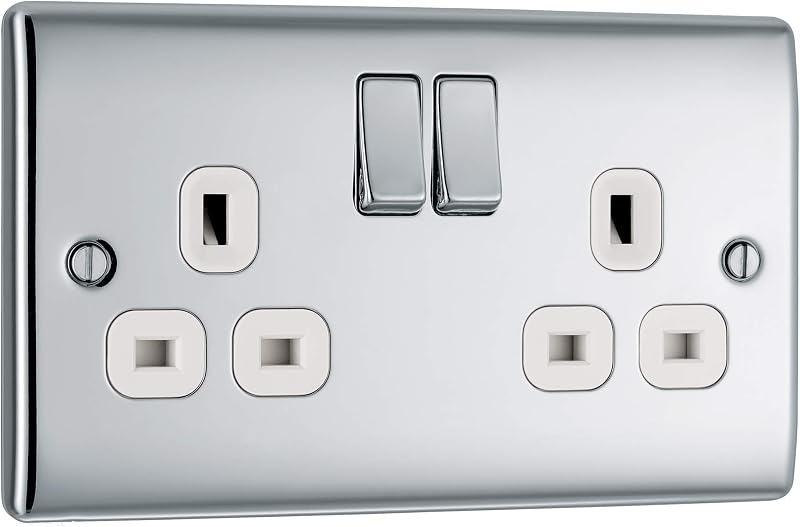 BG Electrical Nexus Metal Double Switched Power Socket Polished Chrome 13A
