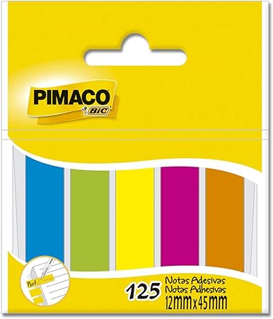 Marcador de Página Adesivo Pimaco BIC, 878639, Em 5 Cores com 25 Folhas Cada