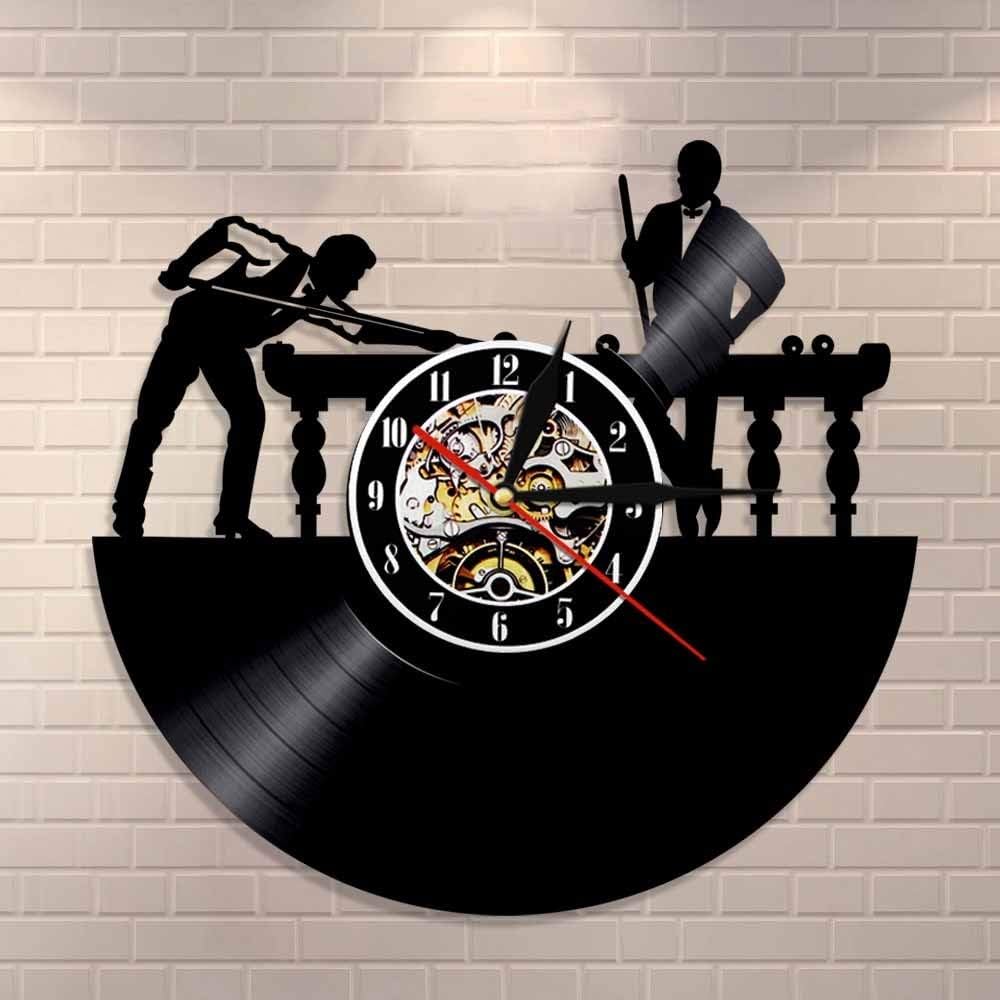 LPHMMD Vinyl wall clock Billiards Player Wall Sign Personalised Wall Clock Unique Pool Billiards Snooker Room Decor Vinyl Record Clock Man Cave Gift