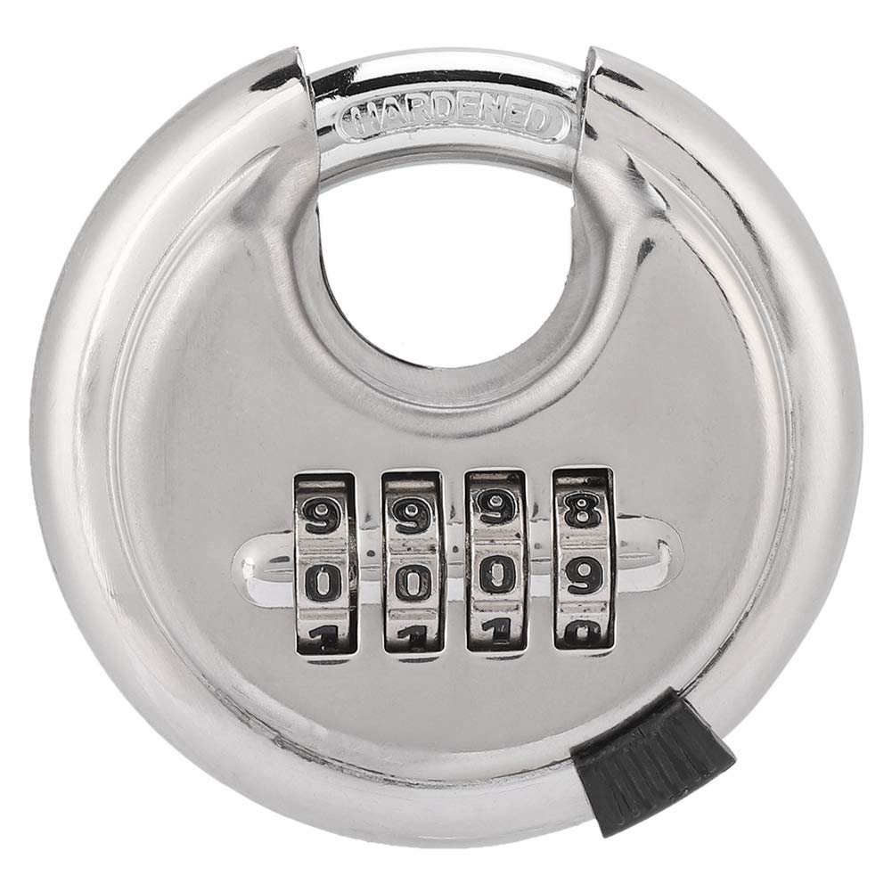 Password Round Padlock, Durable Stainless Steel with 4-Dial Combination Keyless Design for Door Handles Warehouse Gym Toolbox Suitcase Sports Bag