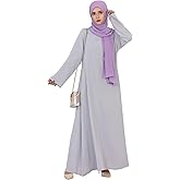 Zofocy Solid Color Women Abaya Modest Muslim Prayer Robe Long Sleeve Dubai Maxi Dress Islamic Lightweight Dress