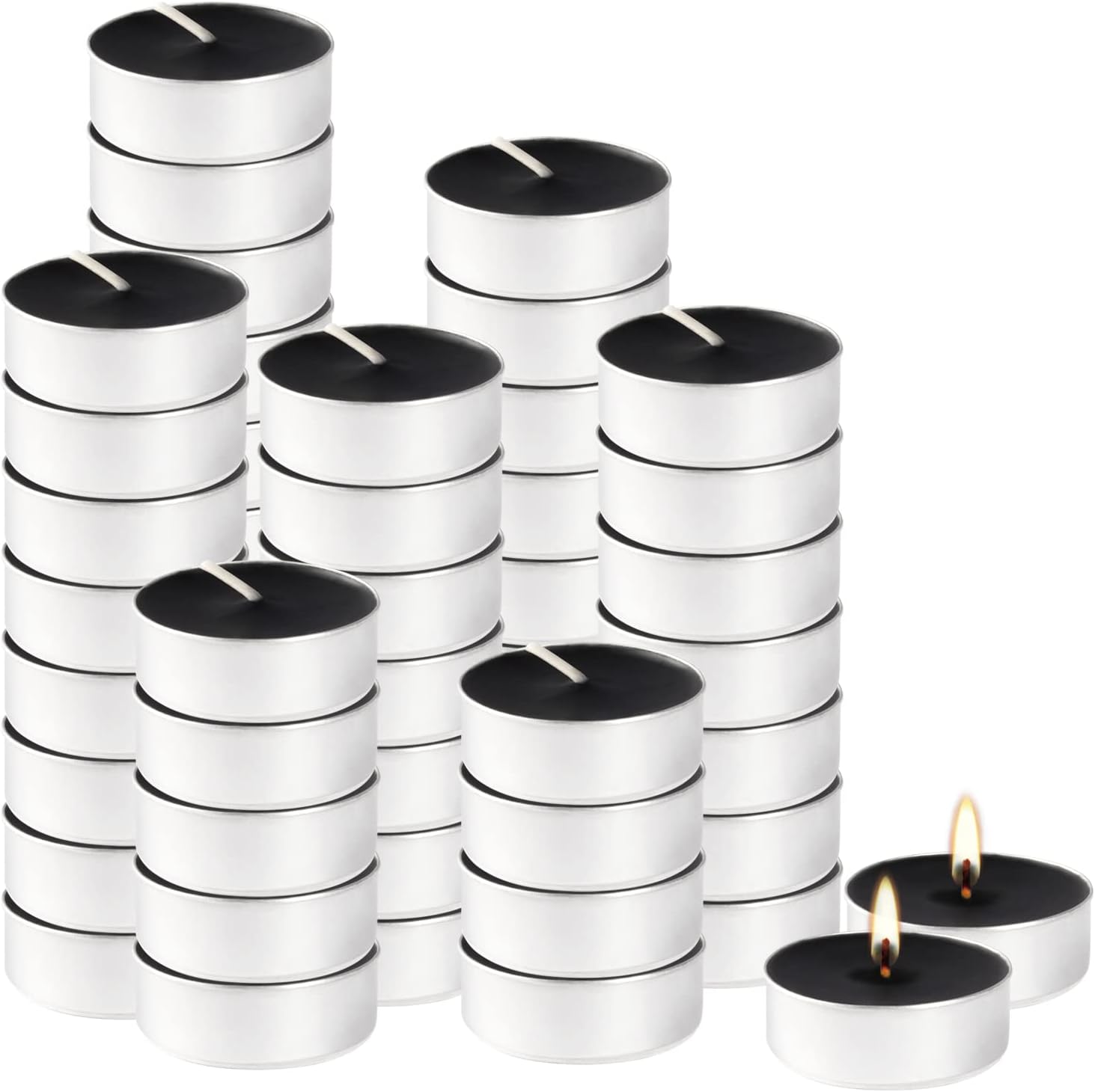 Candles & Holders - 4H Tea Lights Candle-Black Unscented Pressed Wax-50 Pack- Dripless & Smokeless-for Shabbat,Weddings,Christmas,Emergency,Home Decorative