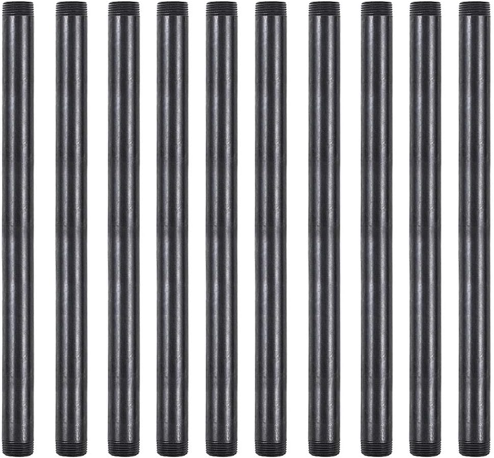 GOOVI 3/4 Inches x 14 Inches Black Malleable Steel Pipe Fitting, 3/4 Inches Black Pipe Threaded Pipe Nipples, Build Vintage DIY Shelving Steampunk Furnitur, 10 Pack.