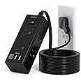 10FT Extension Cord with Multiple Outlets, Flat Plug Power Bar Surge Protector with 10 Ft Long Cord, 6 Outlet 3 USB Ports (1 