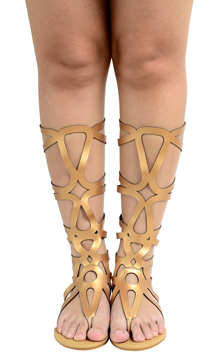 Odema Womens Knee High Flat Sandals Boot Gladiator Roman Strappy Zip Thong Sandals - Image 3