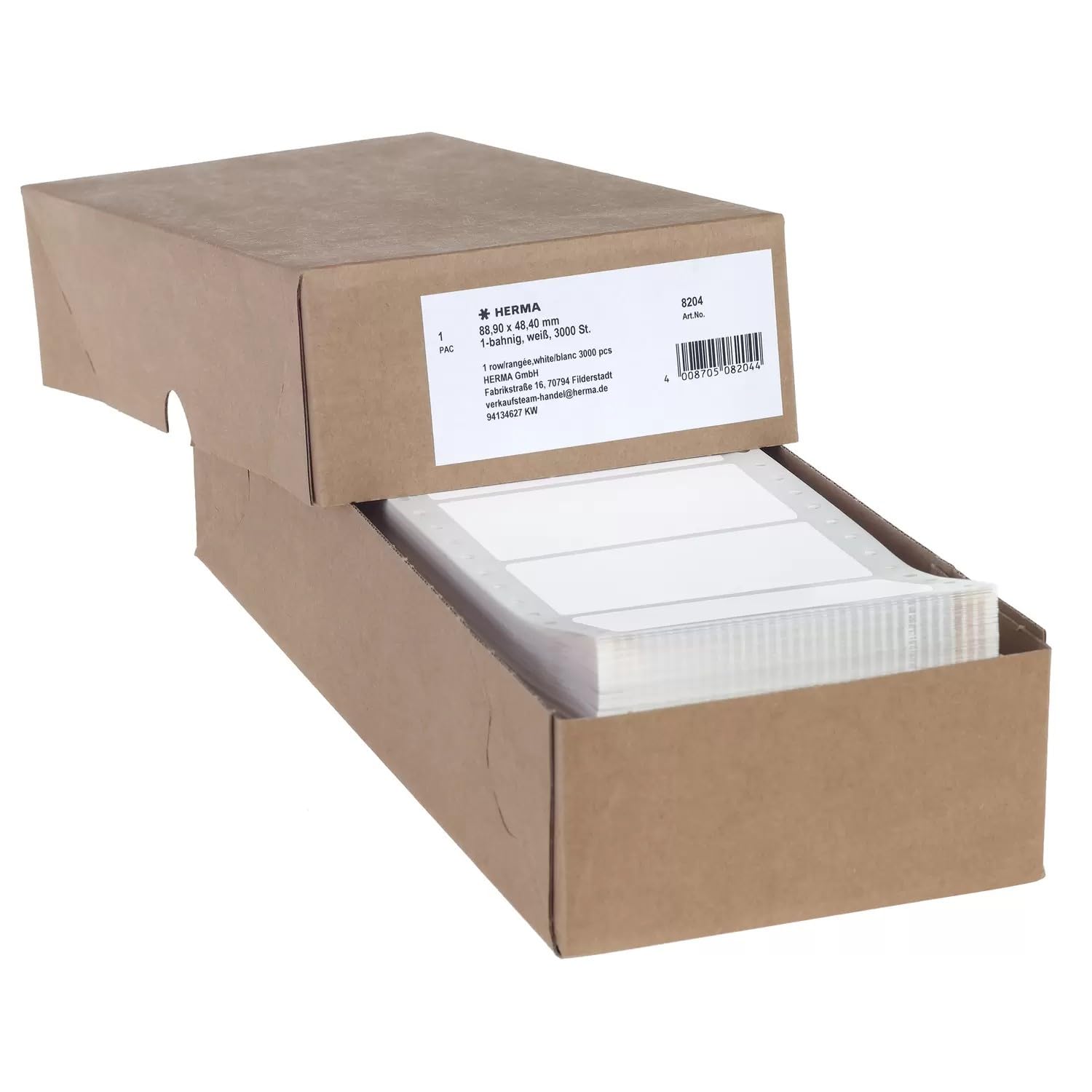 HERMA Continuous Computer Labels, 88.9 x 48.4 mm, Single-Track, 3000 Pieces, Self-Adhesive, Continuous Labels with Guide Hole Edge, Matte, Blank Paper Computer Labels, White