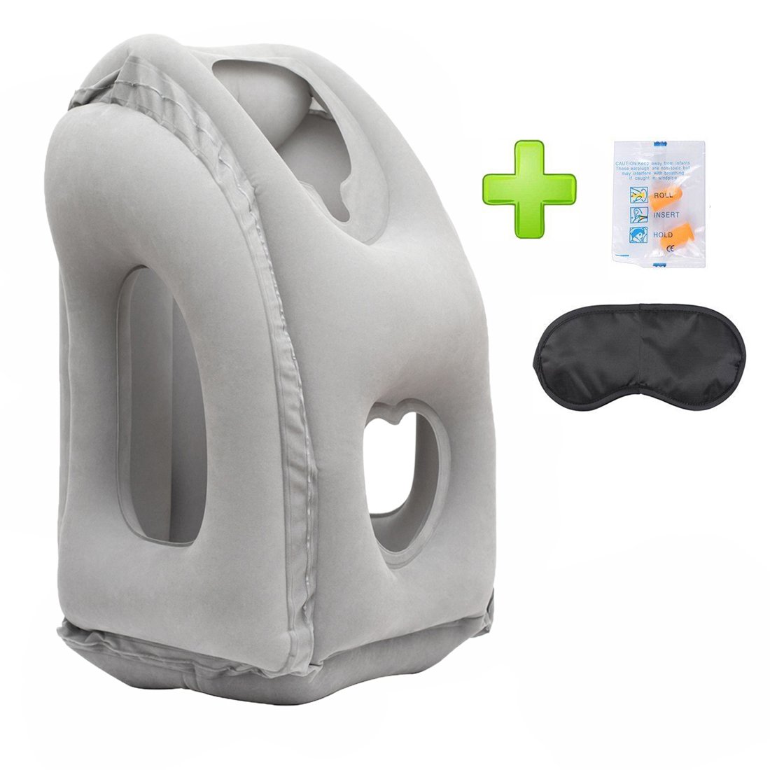 AIRGOODS Inflatable Travel Pillow 3rd Generation Neck and Head Support Pillow, Travel Pillow for Sleeping on Office Train Car Airplane (Grey)