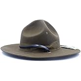 TingTingo Military Campaign Hat Drill Sergeant Instructor Mountie Ranger Hat 100% Wool Olive