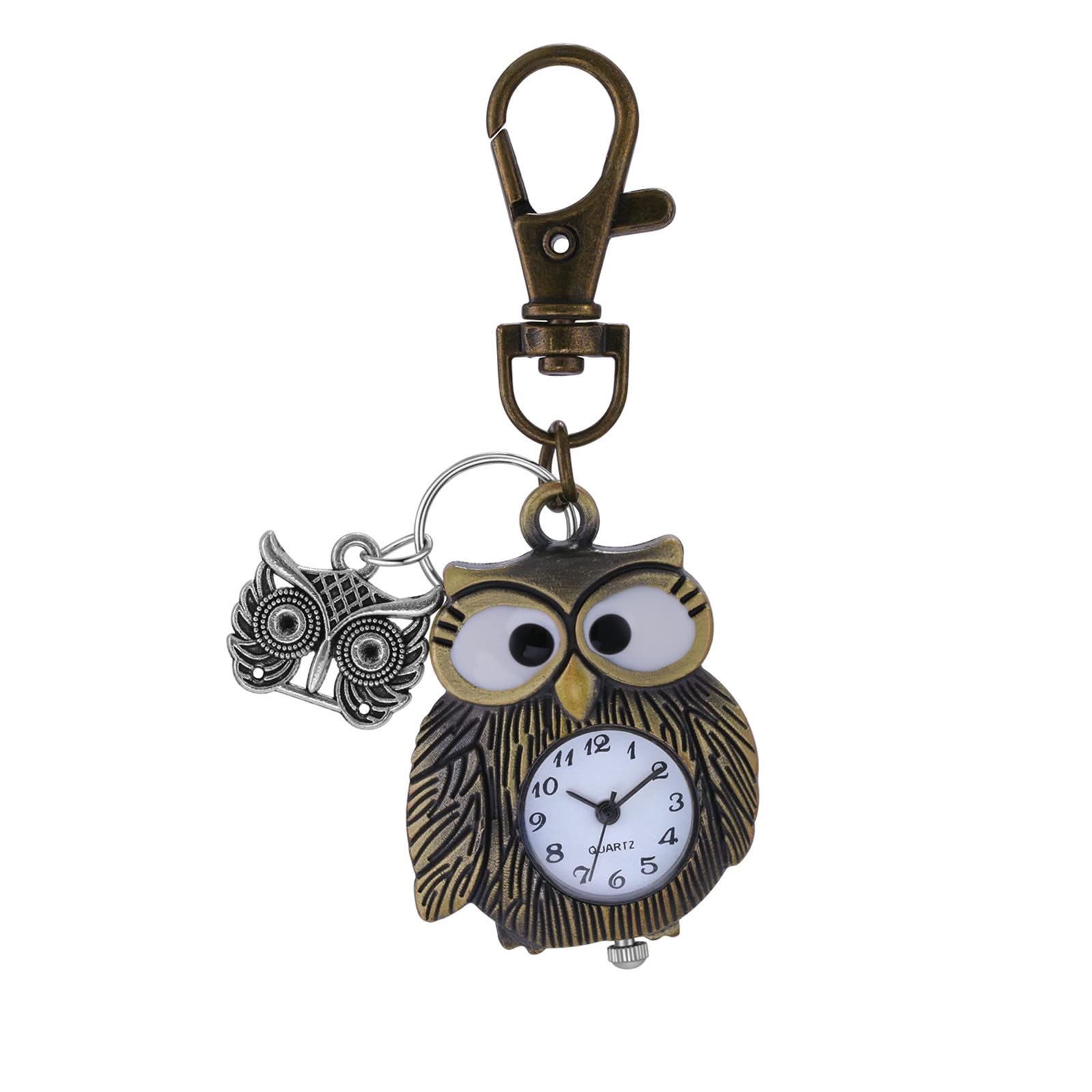 JewelryWe Classic Key Chain Watch Novelty Owl Keyring Watch Vintage Quartz Pocket Watch FOB Clip-on Watch, for Mothers Day