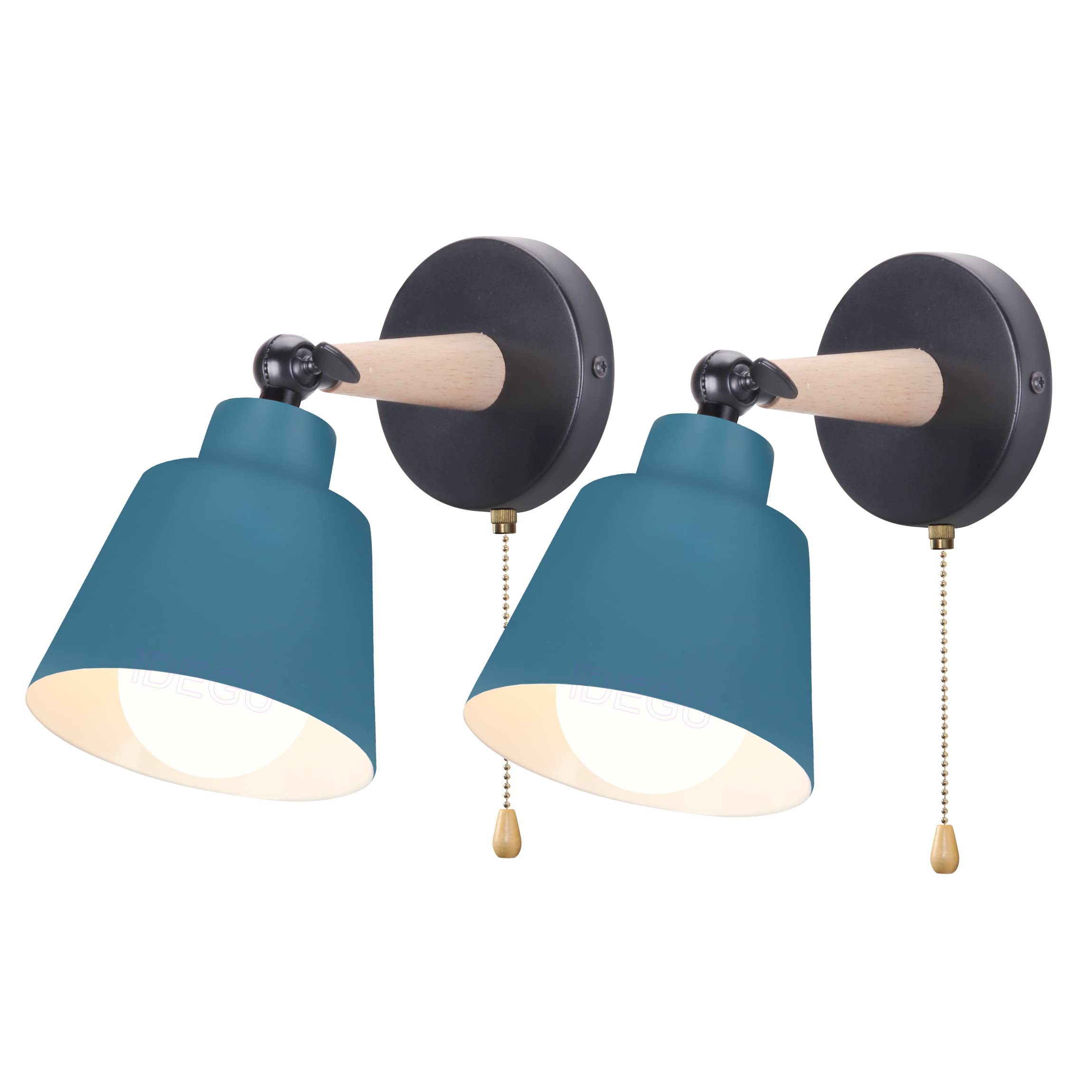 iDEGU Set of 2 Retro Vintage Wall Light E27 Industrial Wooden Metal Adjustable Interior Wall Lamp with Switch Modern for Bedroom Entrance Living Room (Oxford Blue)