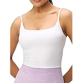 Omwilddo Womens Scoop Neck Longline Padded Sports Bra Adjustable Strappy Butter Workout Crop Tank Top,Light Compression