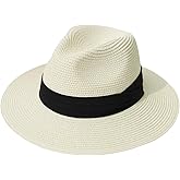 Lanzom Women Wide Brim Straw Panama Roll up Hat Fedora Beach Sun Hat UPF50+