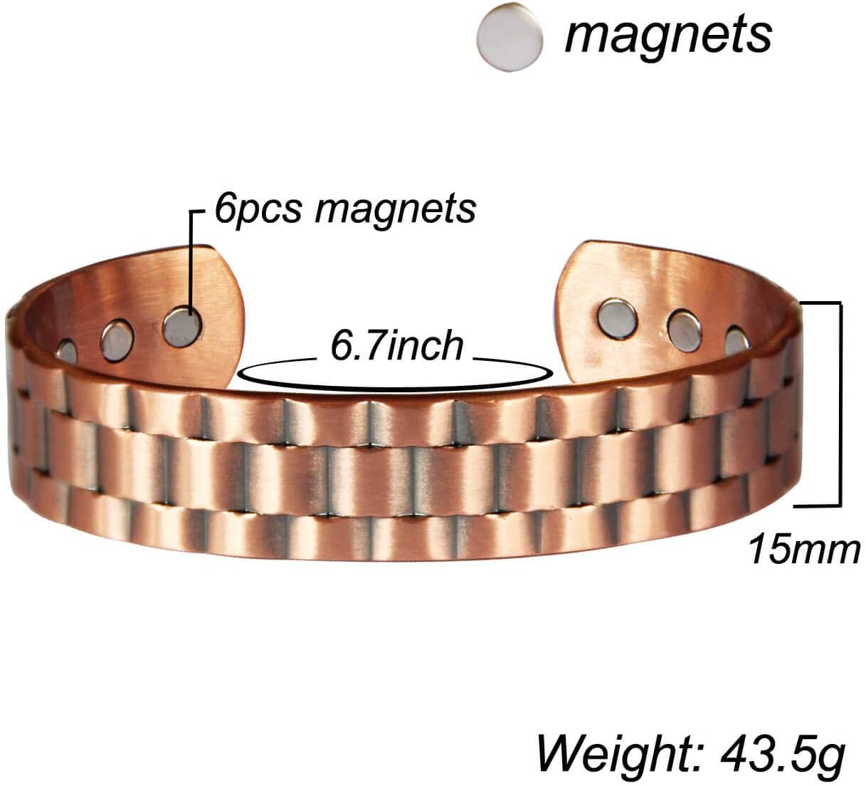 Mens Copper Bracelet 99.9% Pure Copper Magnetic Bracelet with 6 Powerful Magnets for Effective Joint Pain Relief, Arthritis, RSI, Carpal Tunnel: Health & Personal Care