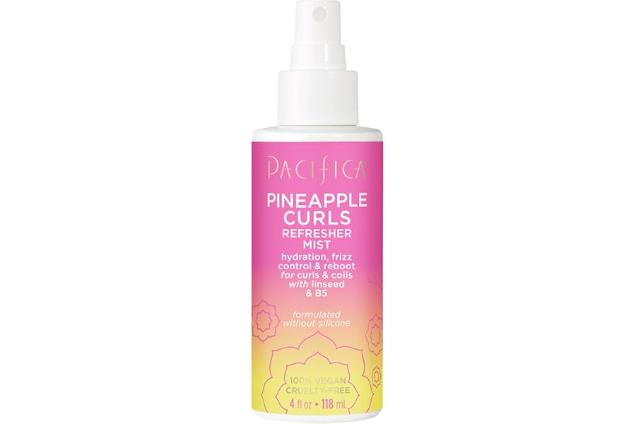 Pacifica Pineapple Curls Refresher Mist – Curl Refresher Spray, with Hyaluronic Acid, Vitamin B5 and Plant Oils, Vegan and Dermatologist Tested Curly Hair Products and Wavy Hair Products – 4 Fl Oz