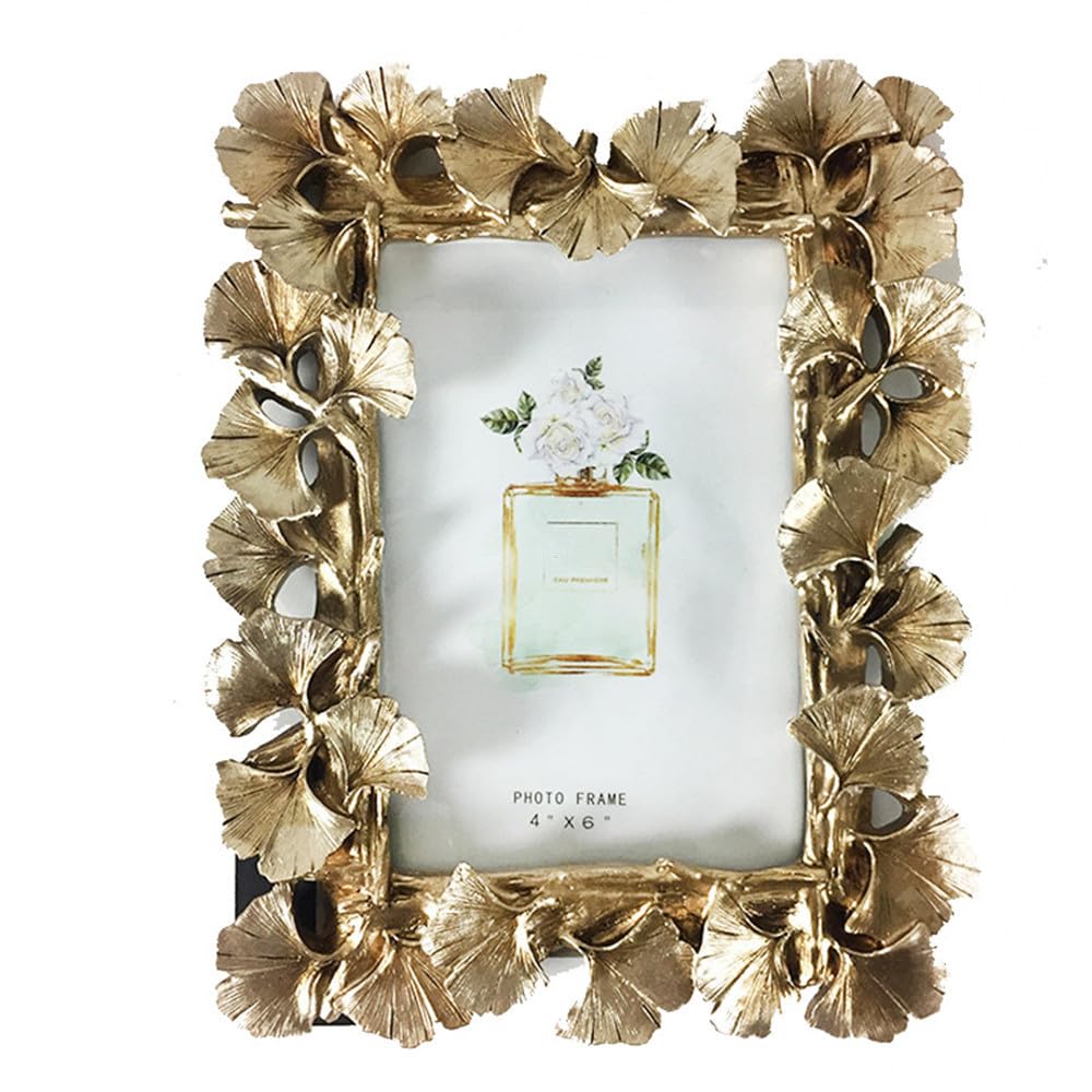NatureMan Vintage Picture Frame 4x6 Golden Ginkgo Biloba Antique Photo Frame for Desktop Display and Wall Mount Home Decor
