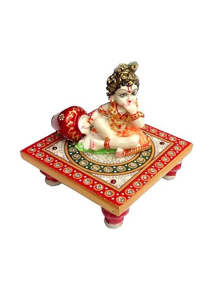 Indyhaat Laddu Gopal or Bal Krishna Idol on Marble Choki(MultiColor, 10.16cm)